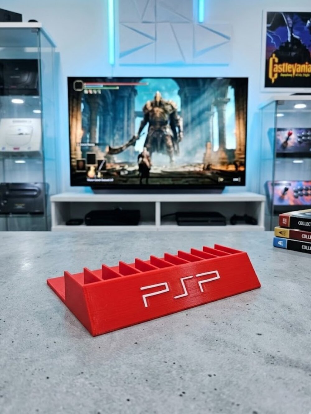 Sony PSP Game Display Stand Radiant Red Letter Holder Rack Storage UMD 2000 3000